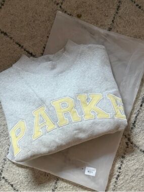 Gray Crewneck Sweatshirt with Yellow 'PARKER' Lettering